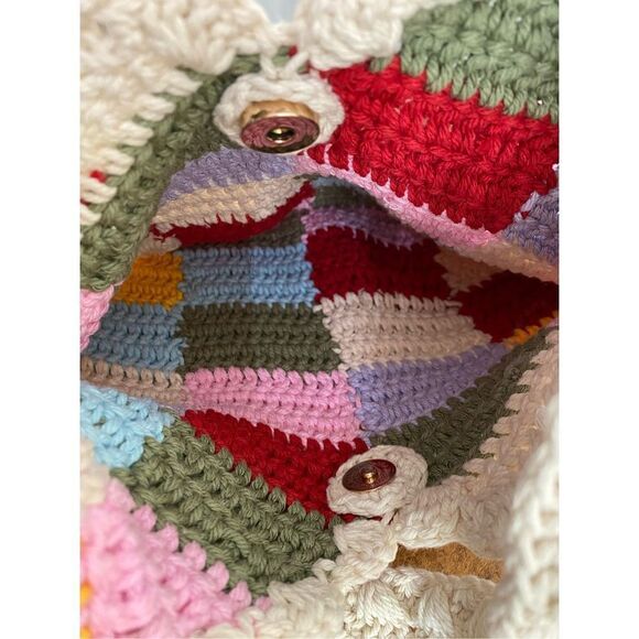 Boho Crocheted Shoulder Bag Purse Snap Closure NWOT - Picture 4 of 5